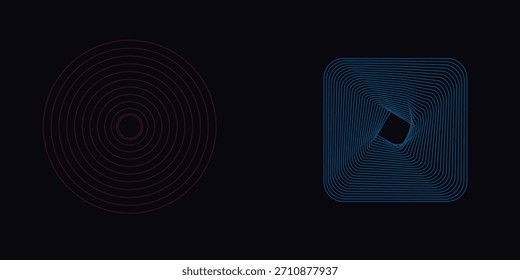 Conjunto de espirales retorcidas de colores. Geometría sagrada. Túnel con líneas en forma de triángulo, cuadrado y pentágono. Vector elemento de Fractal geométrico moderno