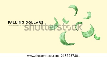 Set of twisted green paper currency. Paper money in realistic 3D style for banner. Twisted Dollar Bill. Vector illustration