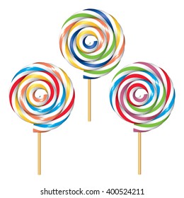 Set of Twisted Lollipops Isolated on White. Vector Illustration.