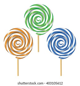 Set of Twisted Lollipops Isolated on White. Low Poly Vector Illustration.