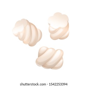 Set of twisted pastel marshmallows, different view point, cartoon style. Vector isolated objects on white background