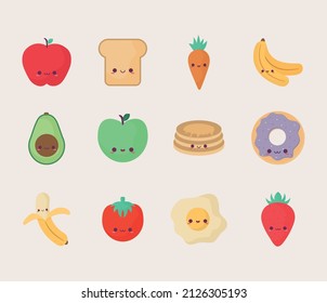 set of twleve cute foods