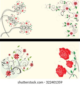 Set of two (2) vintage invitation cards with elegant retro floral design