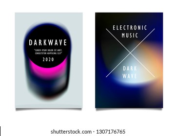 Set of two A4 posters for electronic music event. Abstract blurred background, dark ink blot with vivid stains.