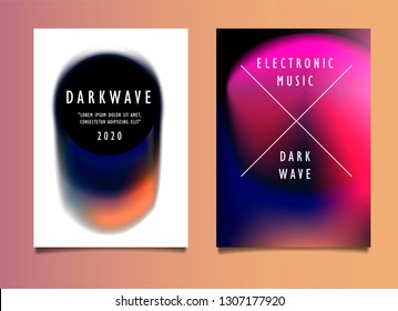 Set of two A4 posters for electronic music event. Abstract blurred background, dark ink blot with vivid stains.