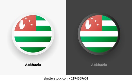 Satz von zwei Abchasien-Fahn-Tasten auf schwarz-weißem Hintergrund. Abstrakte, glänzende, abgerundete Buttons mit Landesflagge