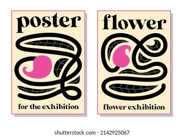 Set of two abstract art posters. Posters for the flower show. Hand drawing. Modern contemporary fashion vector illustration. Each background is isolated.