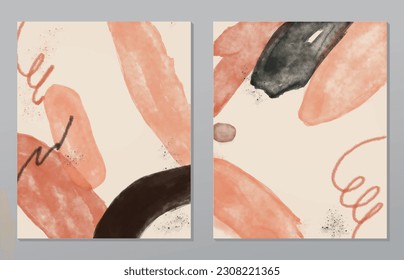 A set of two abstract background of minimalism. Hand-painted illustrations, with a geometric art pattern for art wall, wallpaper, murals, carpet, hang a picture
