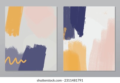 A set of two abstract background of minimalism. Hand-painted illustrations, with a geometric art pattern for art wall, wallpaper, murals, carpet, hang a picture
