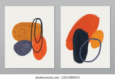 A set of two abstract background of minimalism. Hand-painted illustrations, with a geometric art pattern for art wall, wallpaper, murals, carpet, hang a picture
