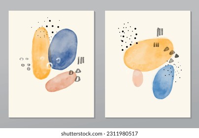 A set of two abstract background of minimalism. Hand-painted illustrations, with a geometric art pattern for art wall, wallpaper, murals, carpet, hang a picture
