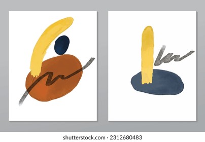 A set of two abstract background of minimalism. Hand-painted illustrations, with a geometric art pattern for art wall, wallpaper, murals, carpet, hang a picture
