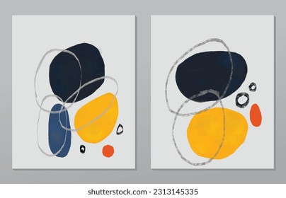 A set of two abstract background of minimalism. Hand-painted illustrations, with a geometric art pattern for art wall, wallpaper, murals, carpet, hang a picture
