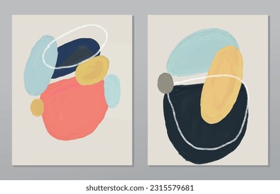 A set of two abstract background of minimalism. Hand-painted illustrations, with a geometric art pattern for art wall, wallpaper, murals, carpet, hang a picture
