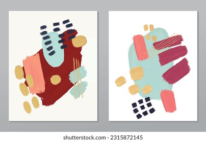 A set of two abstract background of minimalism. Hand-painted illustrations, with a geometric art pattern for art wall, wallpaper, murals, carpet, hang a picture
