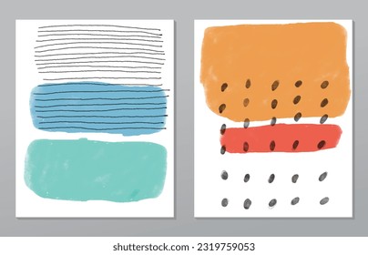 A set of two abstract background of minimalism. Hand-painted illustrations, with a geometric art pattern for art wall, wallpaper, murals, carpet, hang a picture
