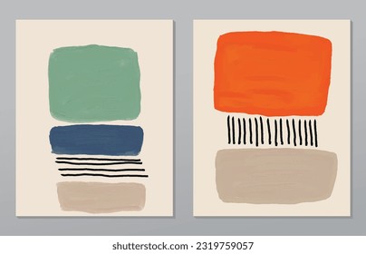 A set of two abstract background of minimalism. Hand-painted illustrations, with a geometric art pattern for art wall, wallpaper, murals, carpet, hang a picture
