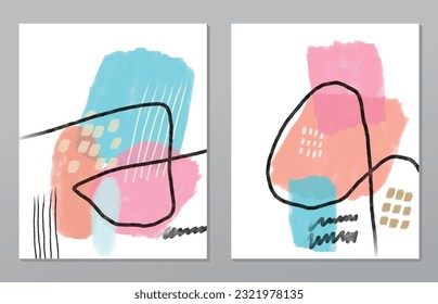 A set of two abstract background of minimalism. Hand-painted illustrations, with a geometric art pattern for art wall, wallpaper, murals, carpet, hang a picture
