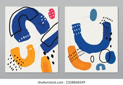 A set of two abstract background of minimalism. Hand-painted illustrations, with a geometric art pattern for art wall, wallpaper, murals, carpet, hang a picture
