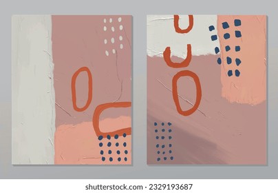 Ensemble de deux arrière-plan abstrait de minimalisme. Illustrations peintes à la main, avec un motif d'art géométrique pour mur d'art, fond d'écran, peintures murales, tapis, pendent un tableau
