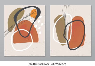 Un conjunto de dos antecedentes abstractos de minimalismo. Ilustraciones pintadas a mano, con un patrón de arte geométrico para paredes de arte, papel pintado, murales, alfombras, cuelgan una imagen
