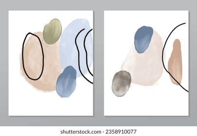 A set of two abstract background of minimalism. Hand-painted illustrations, with a geometric art pattern for art wall, wallpaper, murals, carpet, hang a picture
