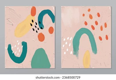 Un conjunto de dos antecedentes abstractos de minimalismo. Ilustraciones pintadas a mano, con un patrón de arte geométrico para paredes de arte, papel pintado, murales, alfombras, cuelgan una imagen
