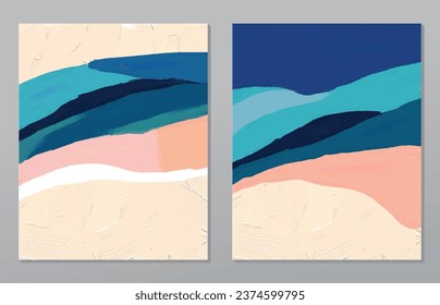 A set of two abstract background of minimalism. Hand-painted illustrations, with a geometric art pattern for art wall, wallpaper, murals, carpet, hang a picture
