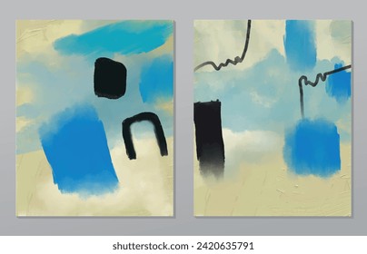 Un conjunto de dos antecedentes abstractos de minimalismo. Ilustraciones pintadas a mano, con un patrón de arte geométrico para paredes de arte, papel pintado, murales, alfombras, cuelgan una imagen

