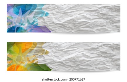 set of two abstract banner with crumpled paper texture 
