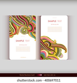Set of two abstract colorful hand-drawn waves cards.Vector illustration