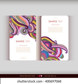 Set of two abstract colorful hand-drawn waves cards.Vector illustration