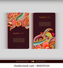 Set of two abstract colorful hand-drawn waves cards.Vector illustration