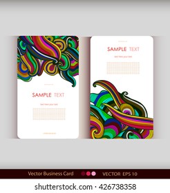 Set of two abstract colorful hand-drawn waves cards.Vector illustration