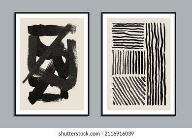 Set of two abstract creative abstract minimalist hand painted illustrations for wall decoration, postcard or brochure design. Vector EPS10.