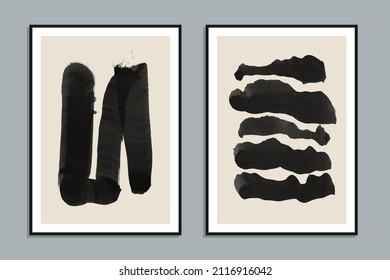 Set of two abstract creative minimalist hand painted illustrations for wall decoration, postcard or brochure design. Vector EPS10.