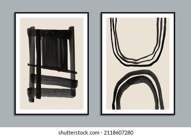 Set of two abstract creative minimalist hand painted illustrations for wall decoration, postcard or brochure design. Vector EPS10.