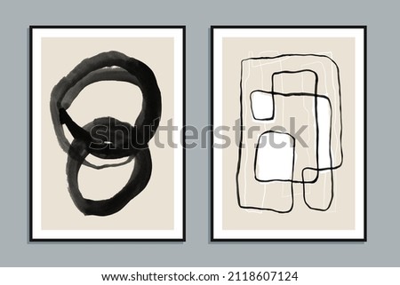Set of two abstract creative minimalist hand painted illustrations for wall decoration, postcard or brochure design. Vector EPS10.