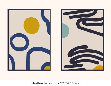 Set of two abstract geometric backgrounds in retro style. Vector illustration. Flat color style