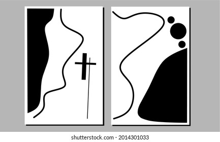 Set two of abstract Geometric black and white wall art. Geometry shapes wall decor. Minimalist Black and white home Decorations. Scandinavian home decorations. Wallpaper poster social media invitation