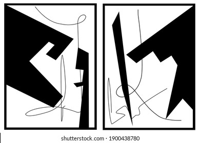 Dos líneas de arte geométrico abstracto con paredes blancas y negras. Decoración minimalista de líneas blancas y negras. Vector de estilo escandinavo Ilustración.