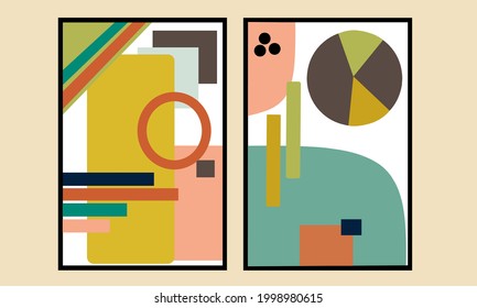 Set two of abstract Geometric mid century modern wall art. Geometry painting wall decor. Minimalist wall Decorations.