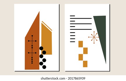 Se trata de un conjunto de dos obras abstractas de arte geométrico moderno de mediados de siglo. La geometría da forma a la decoración de las paredes. Decoración escandinava de las paredes. Decoración de casa minimalista.