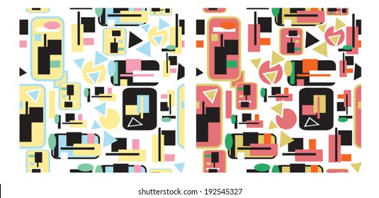 Set of two abstract geometric seamless retro background. For fashion textile, cloth and background. Vector EPS 10. 
