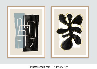 Set of two abstract minimalist hand-painted illustrations for wall decoration, postcard or brochure design. Vector EPS10.