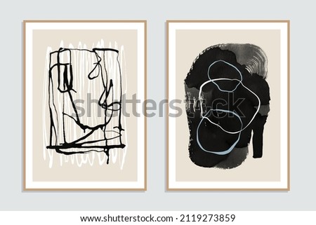 Set of two abstract minimalist hand-painted illustrations for wall decoration, postcard or brochure design. Vector EPS10.