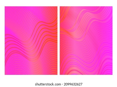 Consta de dos abstractos y modernos jardines a rayas. Patrón de ondas rosadas y violetas coloridas.Composición de líneas sobre el fondo degradado para el proyecto de diseño. Ilustración vectorial editable, EPS10.