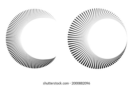 Set with two abstract moon shapes. Lines in circle as logo or icon.