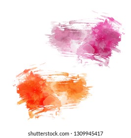Set of two abstract multicolored brushed grunge backgrounds. Watercolor imitation painted.