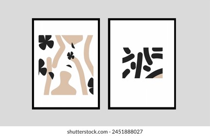 Set of two abstract organic floral scandinavian wall art for home decorations. Simple nordic wall decor, wallpaper, wall decor.